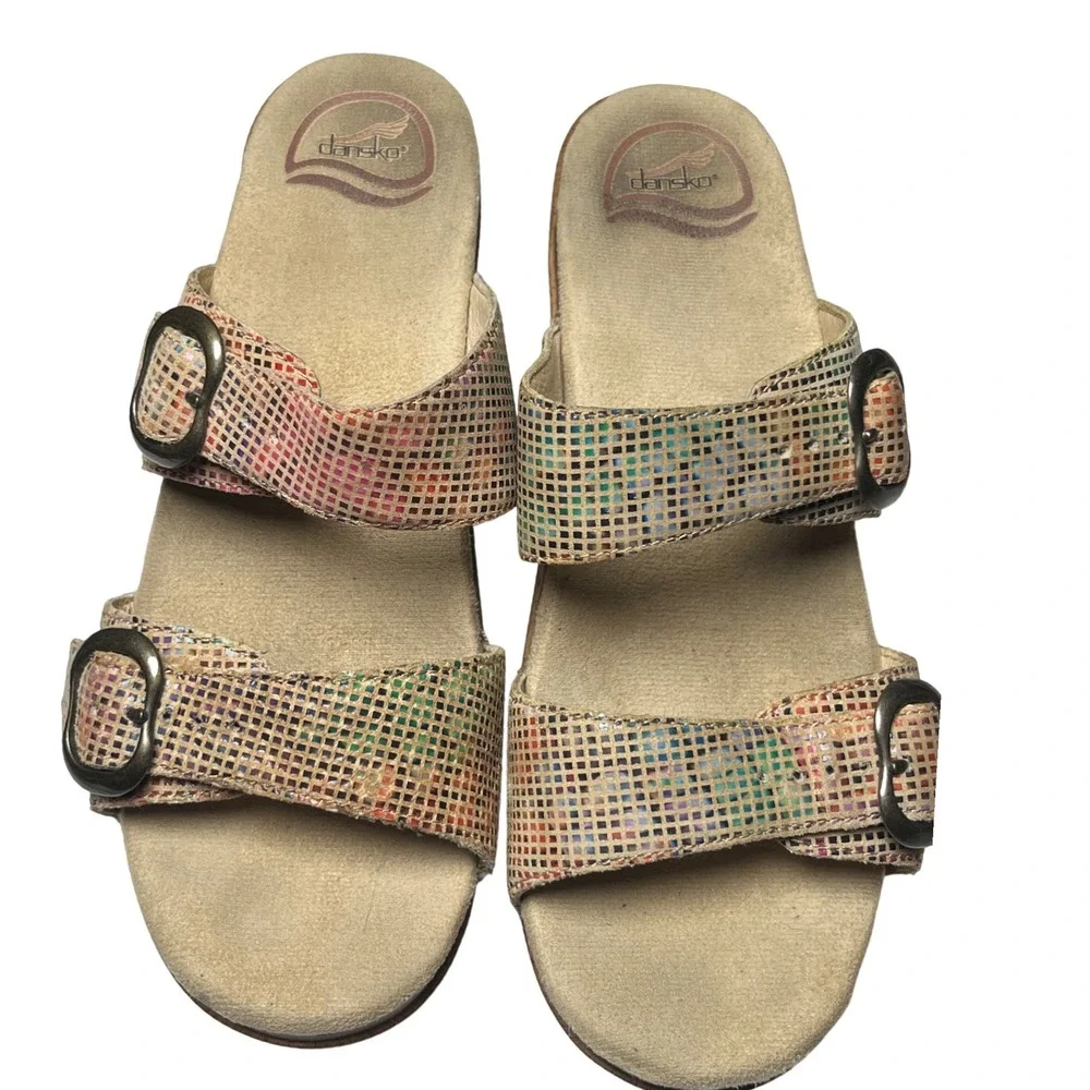 Dansko Mosaic Patchwork Leather Platform Slides‎ Boho Comfort EU 38